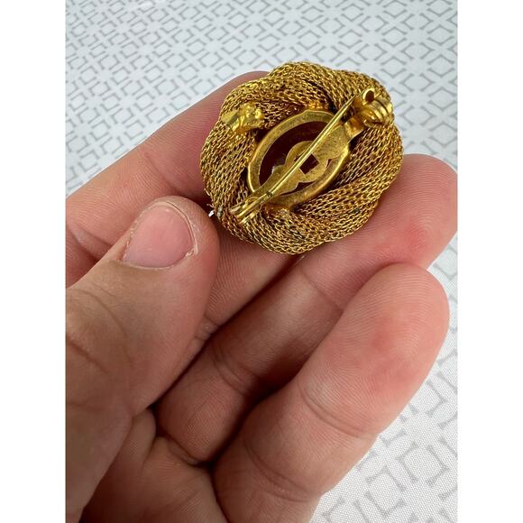 Napier Vintage GoldT one Brooch With Amber Gemstone  Vintage Gold Braided Gold Chain Amber Gemstone Brooch Pin